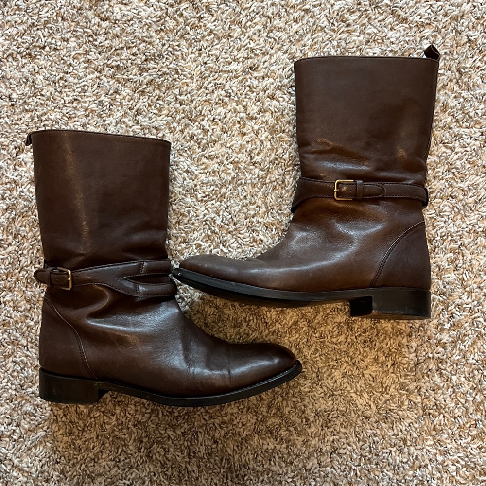 YSL Yves Saint Laurent Mid Calf Leather boots